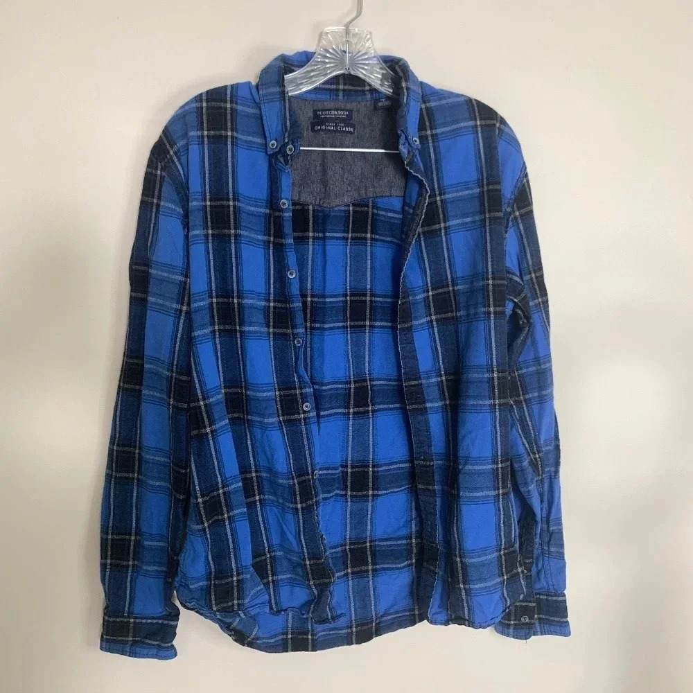 Scotch & soda blue black plaid shirt L